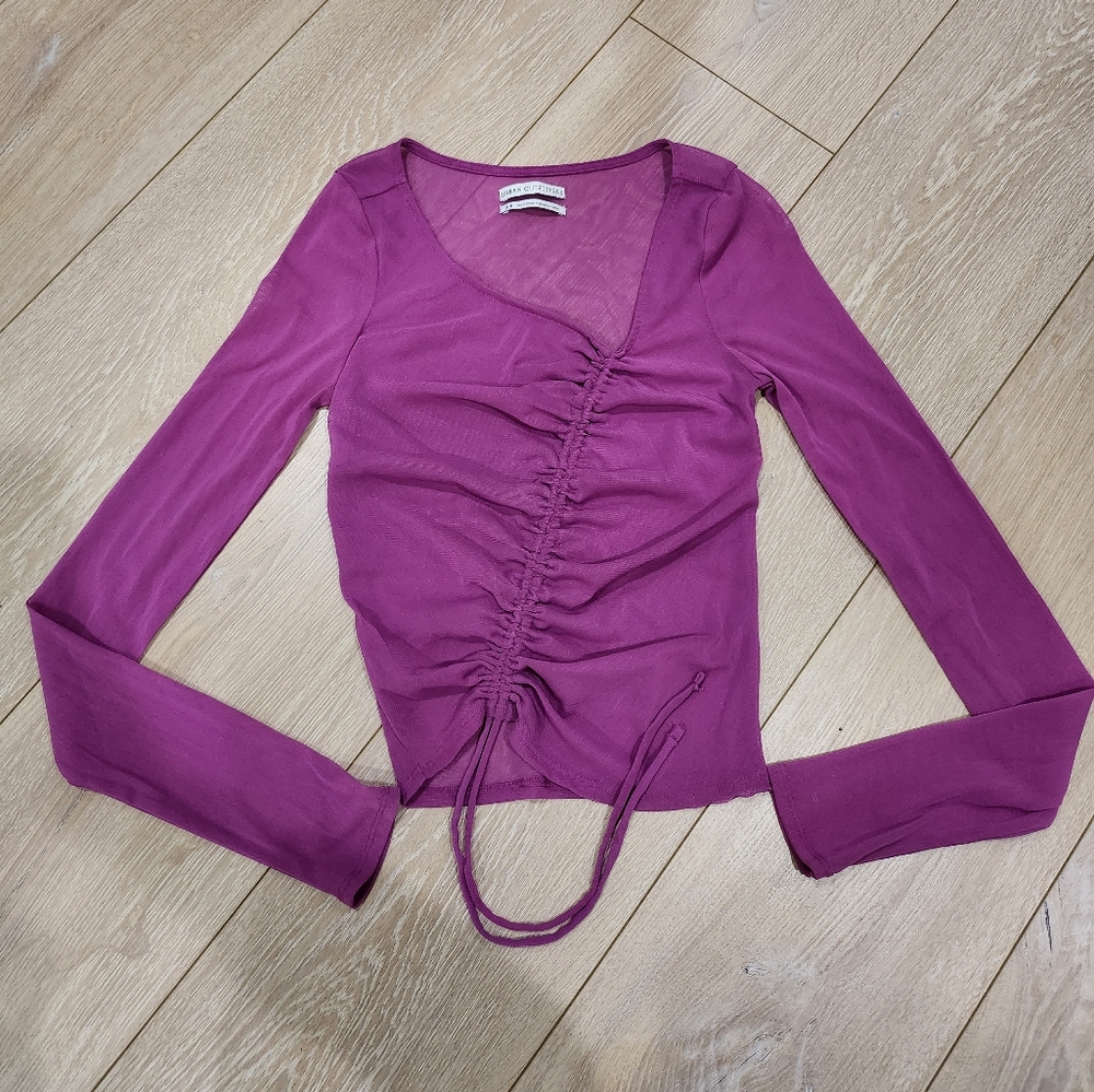 Urban Outfitters Shona Cinched Cropped Mesh Top Purple Medium